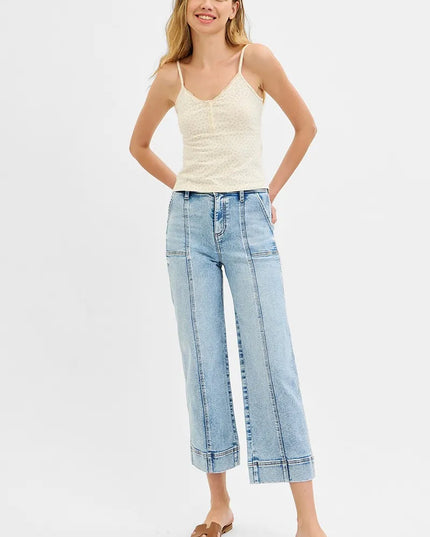 RISEN Full Size High Rise Crop Wide Front Seam Detailed Jeans Plus Size - Sleekdenim.com