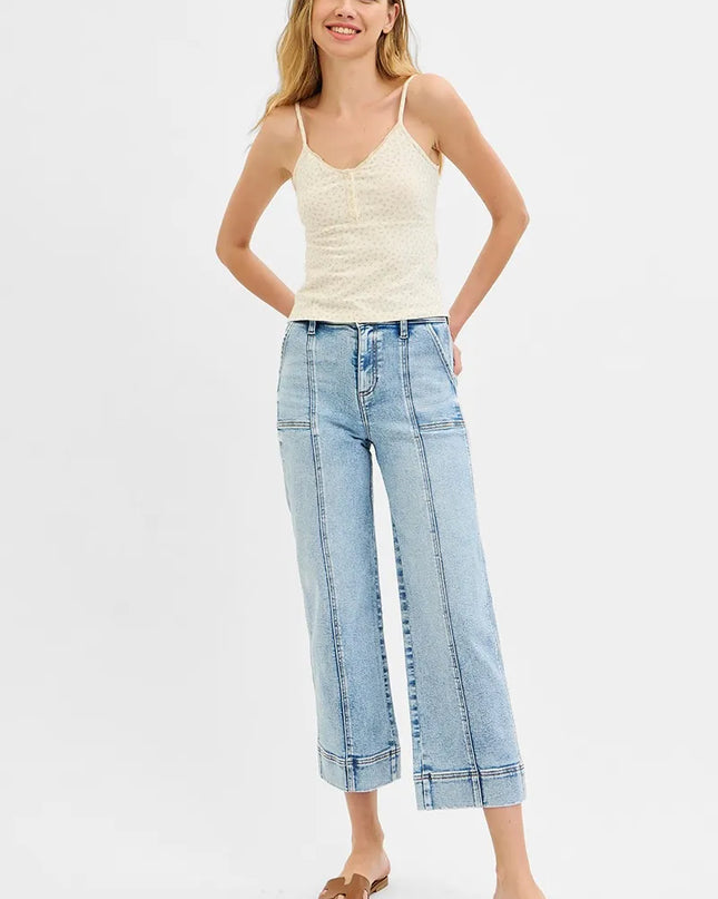RISEN Full Size High Rise Crop Wide Front Seam Detailed Jeans Plus Size - Sleekdenim.com
