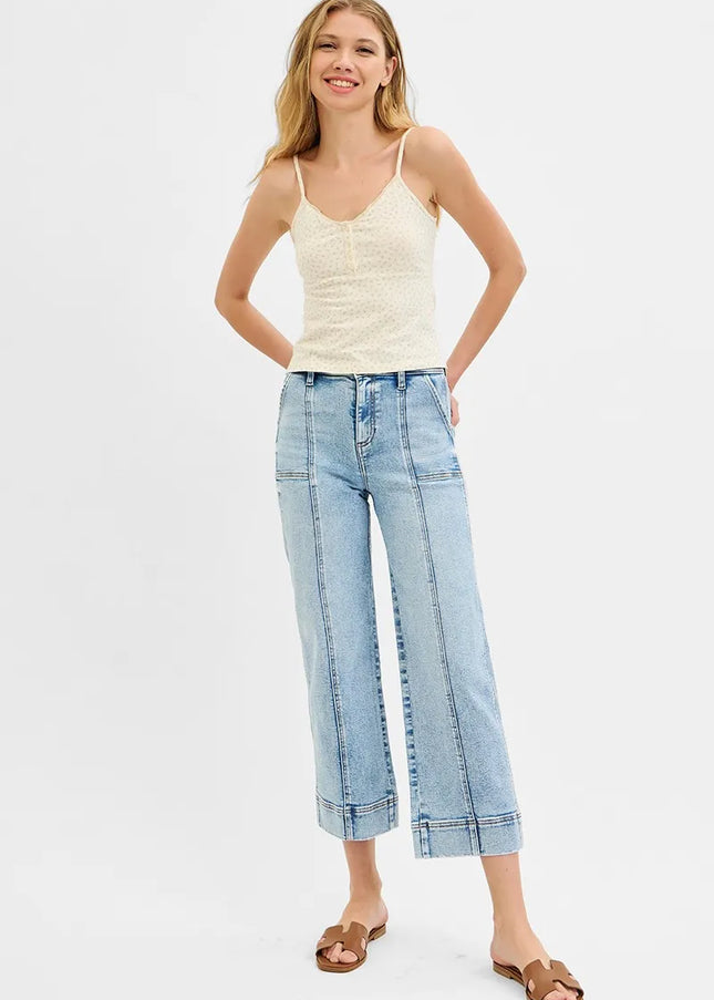 RISEN Full Size High Rise Crop Wide Front Seam Detailed Jeans Plus Size - Sleekdenim.com