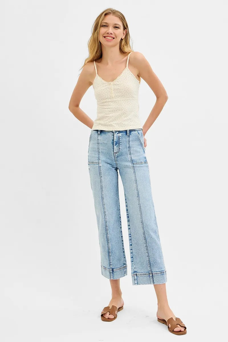 RISEN Full Size High Rise Crop Wide Front Seam Detailed Jeans Plus Size - Sleekdenim.com