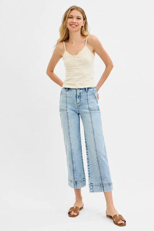 RISEN Full Size High Rise Crop Wide Front Seam Detailed Jeans Plus Size - Sleekdenim.com