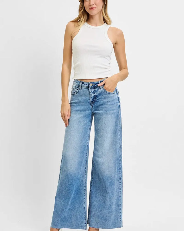 RISEN Full Size Tummy Control High Rise Ankle Palazzo Jeans Plus Size - Sleekdenim.com