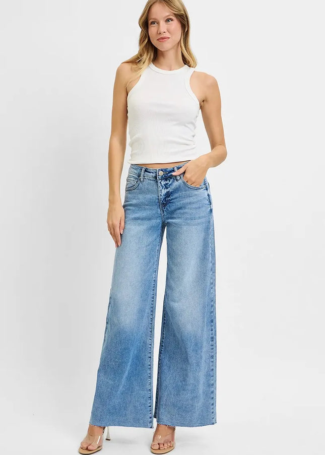 RISEN Full Size Tummy Control High Rise Ankle Palazzo Jeans Plus Size - Sleekdenim.com
