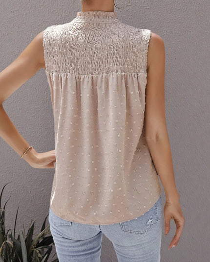 Smocked Swiss Dot Sleeveless Blouse - Sleekdenim.com