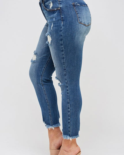 PLUS SIZE HIGH RISE DISTRESSED ANKLE SKINNY - Sleekdenim.com