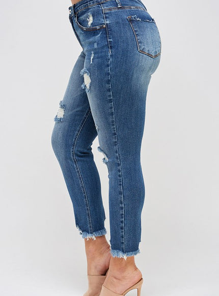 Insane Gene PLUS SIZE HIGH RISE DISTRESSED ANKLE SKINNY - Sleekdenim.com