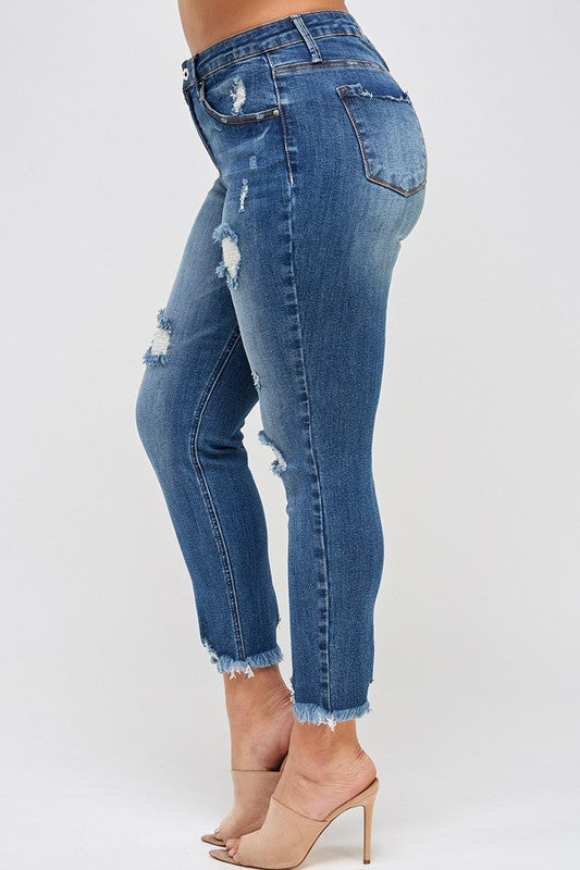 PLUS SIZE HIGH RISE DISTRESSED ANKLE SKINNY - Sleekdenim.com