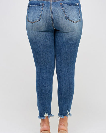 PLUS SIZE HIGH RISE DISTRESSED ANKLE SKINNY - Sleekdenim.com