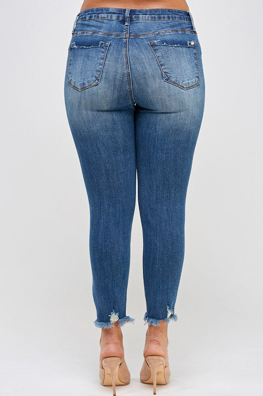 PLUS SIZE HIGH RISE DISTRESSED ANKLE SKINNY - Sleekdenim.com