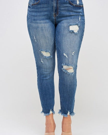 PLUS SIZE HIGH RISE DISTRESSED ANKLE SKINNY - Sleekdenim.com