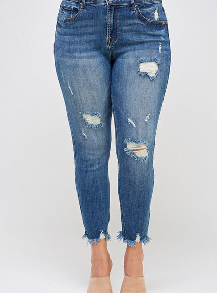 Insane Gene PLUS SIZE HIGH RISE DISTRESSED ANKLE SKINNY - Sleekdenim.com