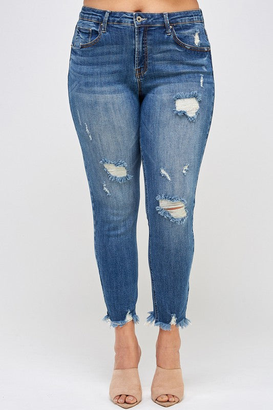 PLUS SIZE HIGH RISE DISTRESSED ANKLE SKINNY - Sleekdenim.com