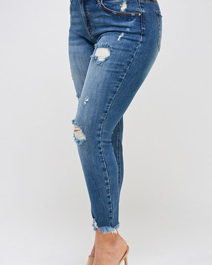 PLUS SIZE HIGH RISE DISTRESSED ANKLE SKINNY - Sleekdenim.com