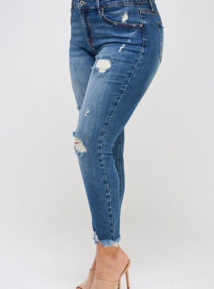 Insane Gene PLUS SIZE HIGH RISE DISTRESSED ANKLE SKINNY - Sleekdenim.com