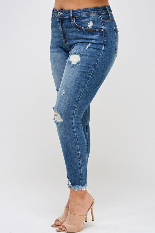 PLUS SIZE HIGH RISE DISTRESSED ANKLE SKINNY - Sleekdenim.com