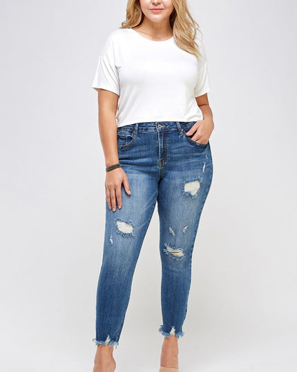 PLUS SIZE HIGH RISE DISTRESSED ANKLE SKINNY - Sleekdenim.com