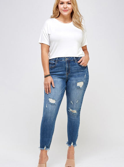 Insane Gene PLUS SIZE HIGH RISE DISTRESSED ANKLE SKINNY - Sleekdenim.com