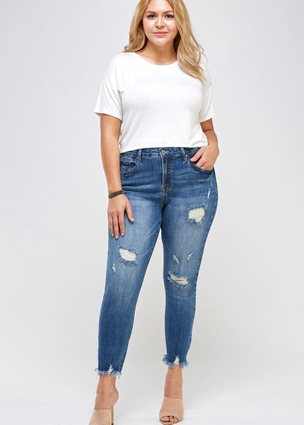 PLUS SIZE HIGH RISE DISTRESSED ANKLE SKINNY - Sleekdenim.com