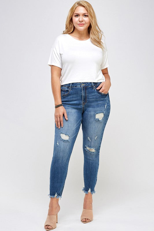 PLUS SIZE HIGH RISE DISTRESSED ANKLE SKINNY - Sleekdenim.com
