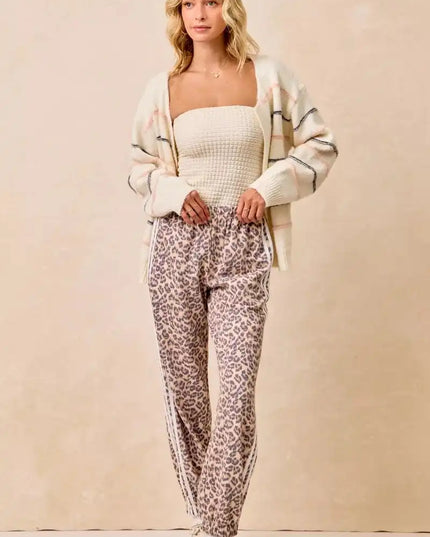 BiBi Side Lines Leopard Track Pants - Sleekdenim.com