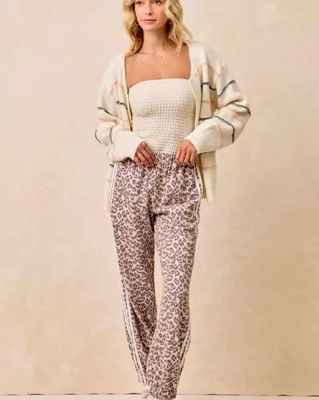 BiBi Side Lines Leopard Track Pants - Sleekdenim.com