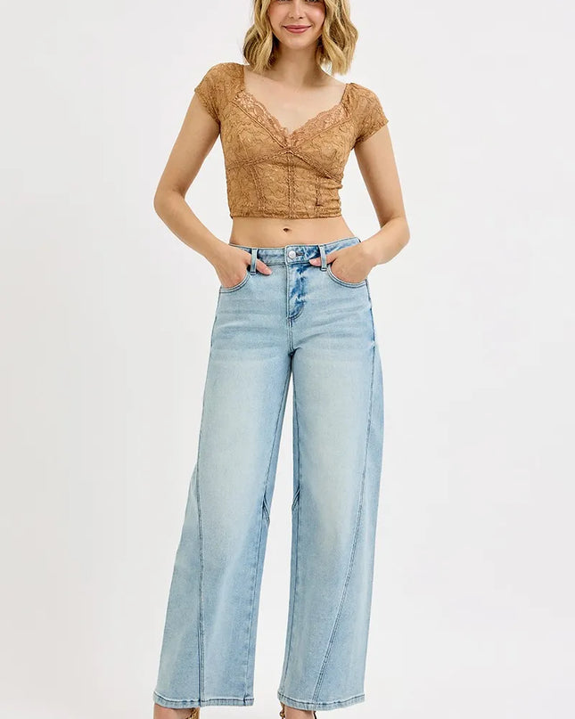 RISEN Full Size Mid Rise Fit Barrel Jeans Plus Size - Sleekdenim.com