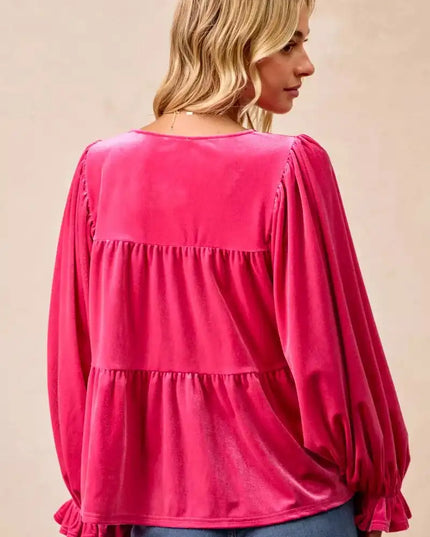 BiBi Christmas Theme Velvet Bow Tied Blouse - Sleekdenim.com