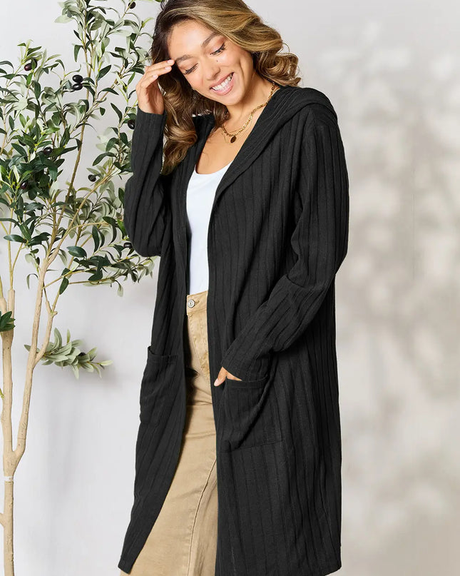 Basic Bae Full Size Hooded Sweater Cardigan - Sleekdenim.com