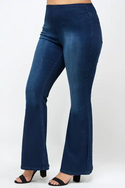 Denim Lab USA Plus Size Mid Rise Banded Wide Flare Jeans - Sleekdenim.com