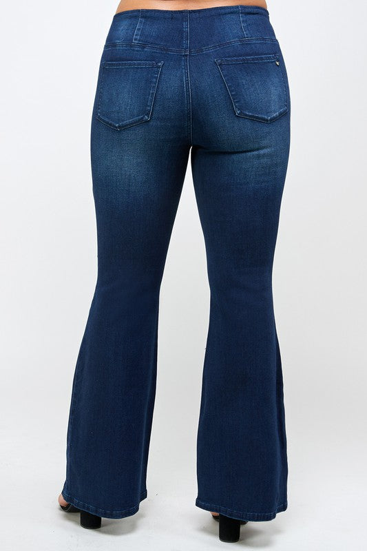 Plus Size Mid Rise Banded Wide Flare Jeans - Sleekdenim.com