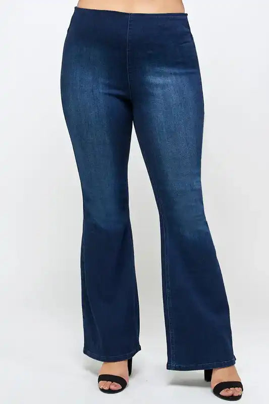 Denim Lab USA Plus Size Mid Rise Banded Wide Flare Jeans - Sleekdenim.com