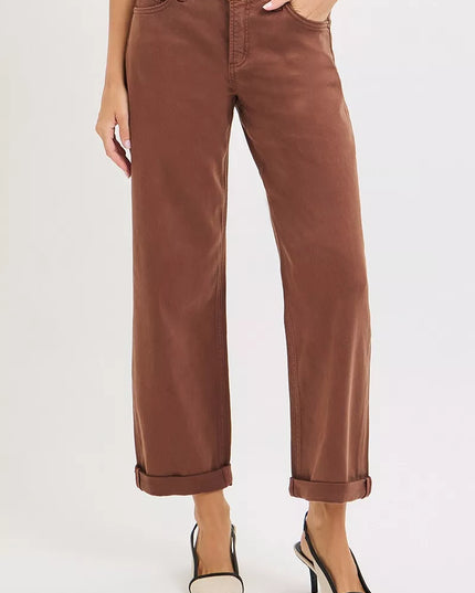 RISEN Full Size Tummy Control Mid Rise Ankle Barrel Baggy Plus Size - Sleekdenim.com