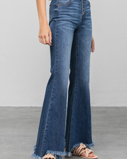 BUTTON DOWN WIDE FLARE JEANS - Sleekdenim.com