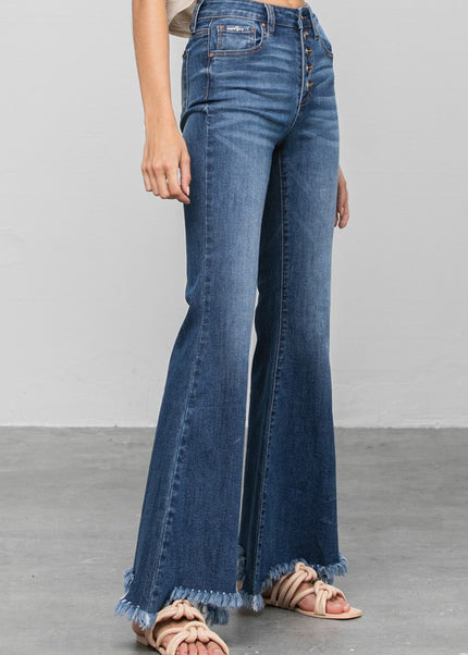 BUTTON DOWN WIDE FLARE JEANS - Sleekdenim.com