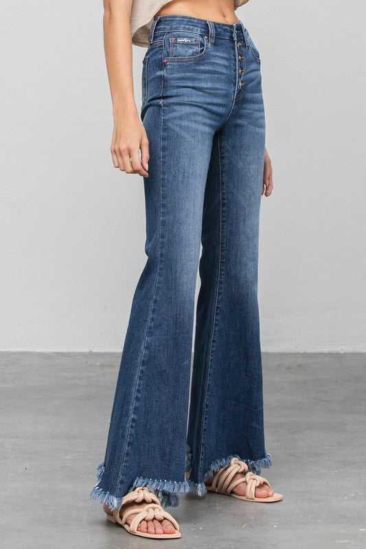 BUTTON DOWN WIDE FLARE JEANS - Sleekdenim.com