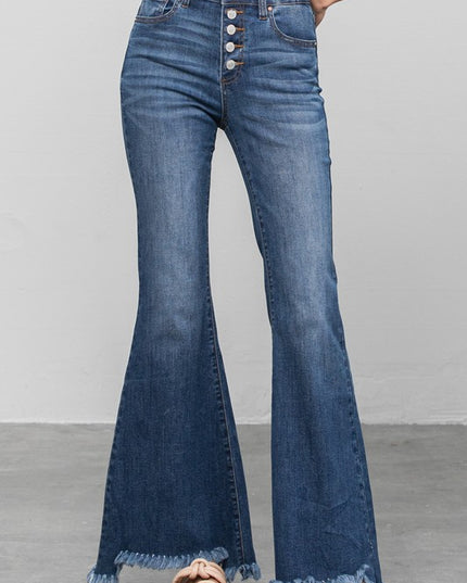BUTTON DOWN WIDE FLARE JEANS - Sleekdenim.com