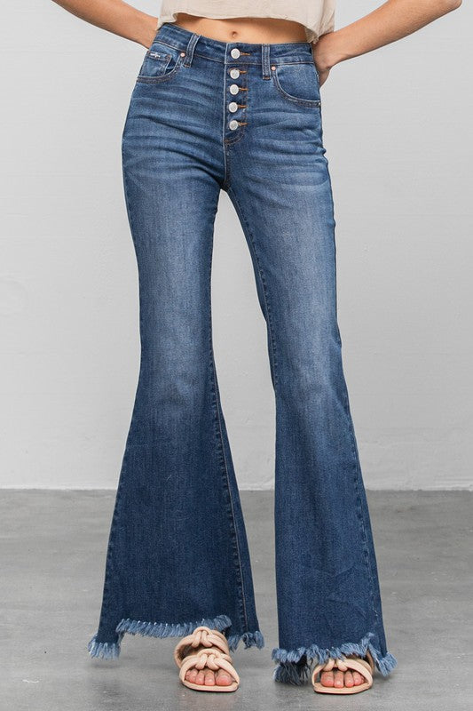 BUTTON DOWN WIDE FLARE JEANS - Sleekdenim.com