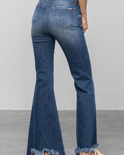 BUTTON DOWN WIDE FLARE JEANS - Sleekdenim.com