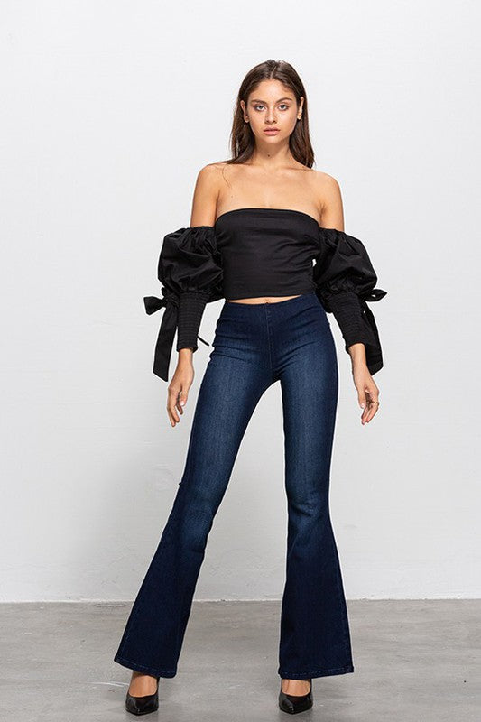 MID-RISE BANDED WIDER FLARE JEANS - Sleekdenim.com
