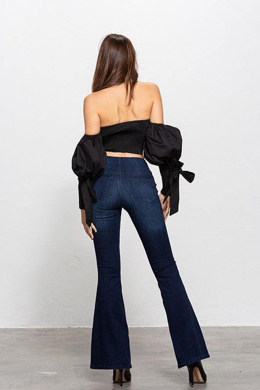 MID-RISE BANDED WIDER FLARE JEANS - Sleekdenim.com