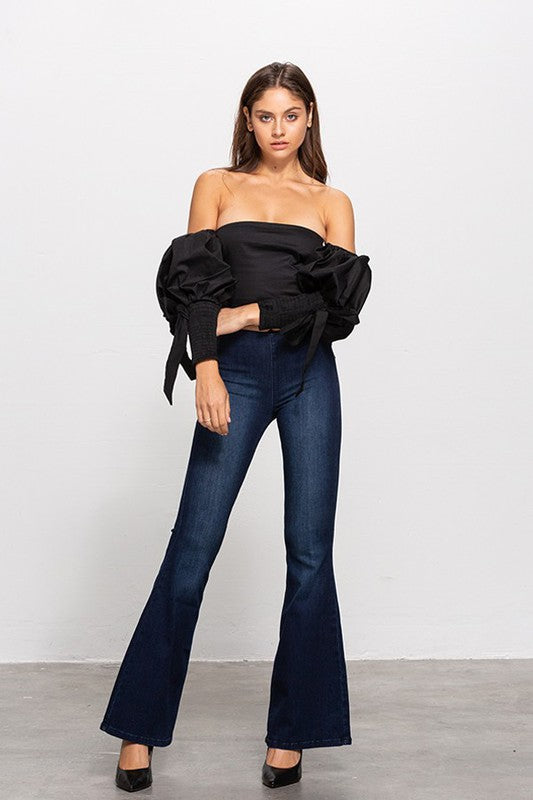 MID-RISE BANDED WIDER FLARE JEANS - Sleekdenim.com