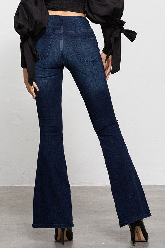 MID-RISE BANDED WIDER FLARE JEANS - Sleekdenim.com