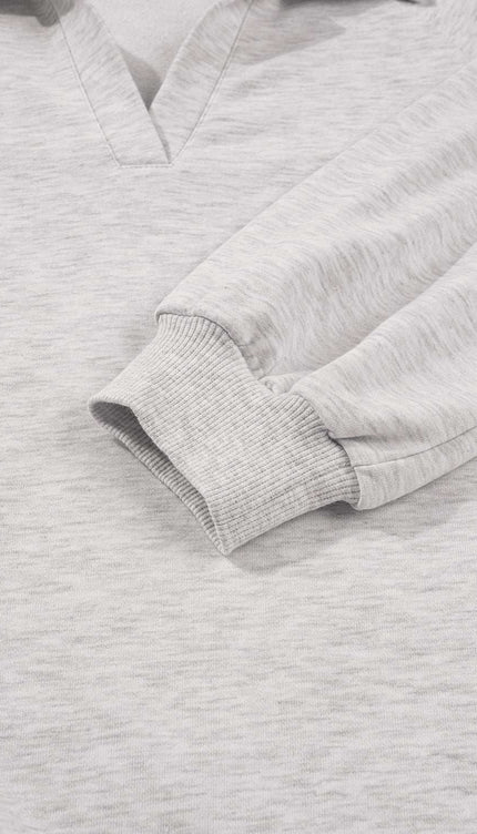 Polo Collar V Neck Pullover and Drawstring Sweatpants Set - Sleekdenim.com