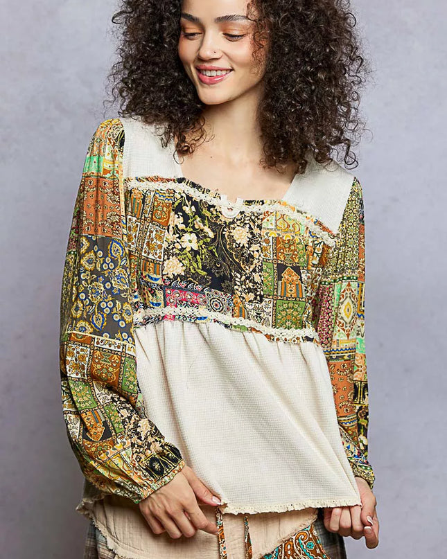 POL Balloon Sleeve Peplum Blouse with Trim Detail - Sleekdenim.com