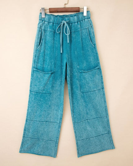 Mineral Wash High Waist Raw Hem Pants - Sleekdenim.com