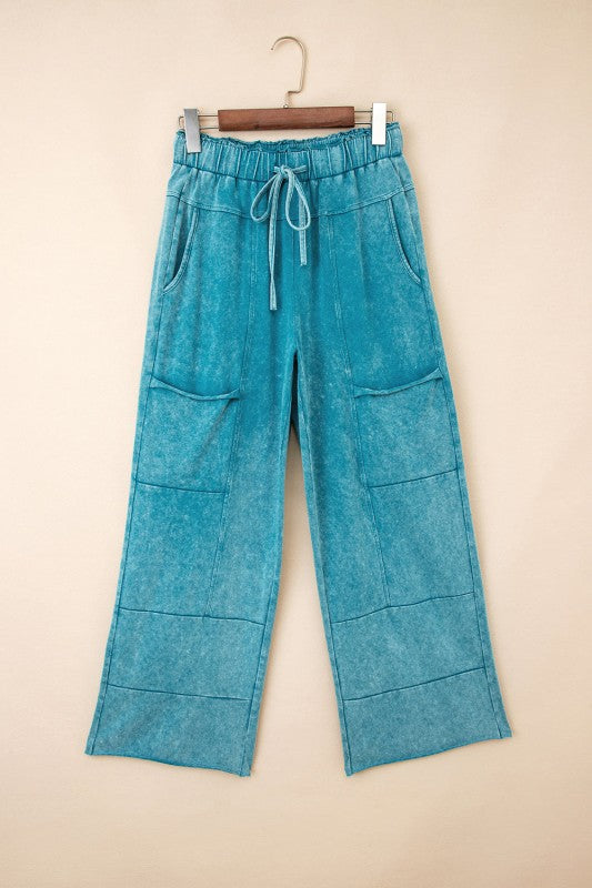 Mineral Wash High Waist Raw Hem Pants - Sleekdenim.com