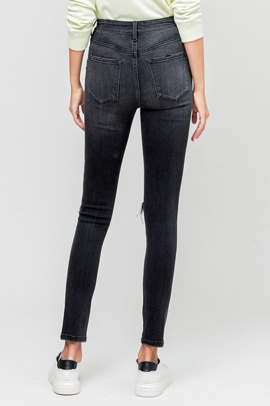 High Rise Distressed Button Fly Ankle Skinny | Sleekdenim.com