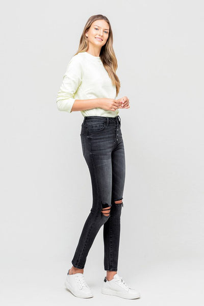 High Rise Distressed Button Fly Ankle Skinny | Sleekdenim.com