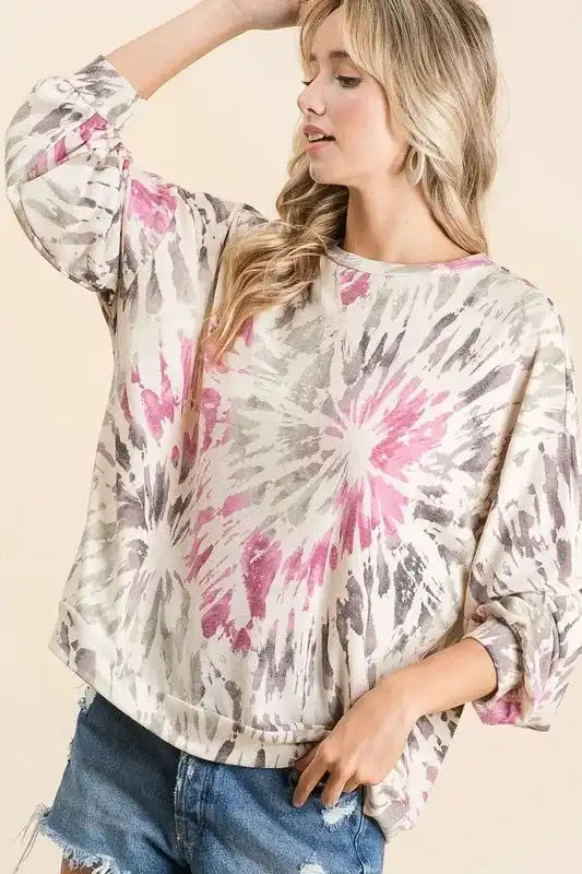 BiBi Tie Dye Print Terry Pull Over - Sleekdenim.com