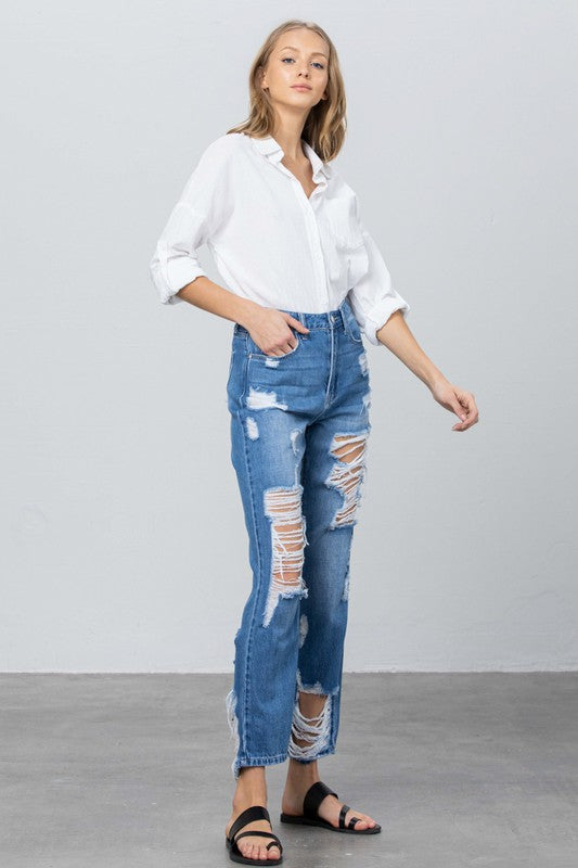 HIGH RISE STRAIGHT JEANS - Sleekdenim.com
